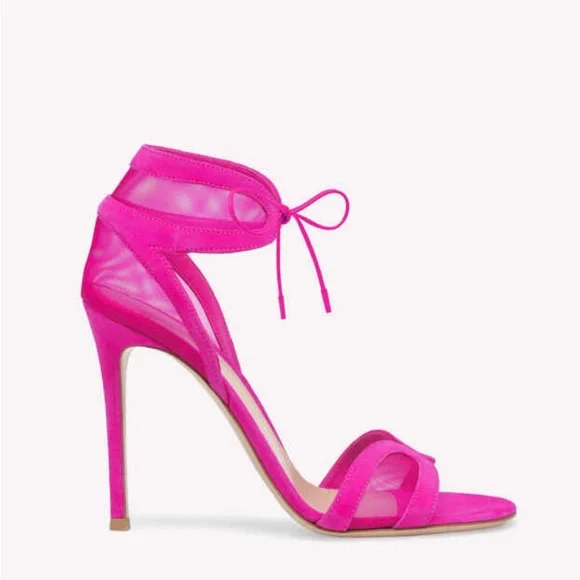 Gianvito Rossi Pink Stiletto Heels with Ankle Tie - Picture 3 of 4